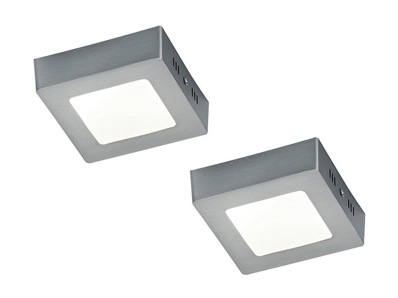 2er SET kleine LED Deckenlampen extra flach, Silber 12 x 12cm
