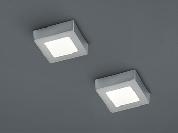 2er SET kleine LED Deckenlampen extra flach, Silber 12 x 12cm