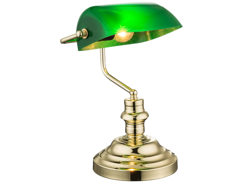 2er Set Retro Vintage Tischlampe ANTIQUE, Bankerlamp, Messing, Acrylschirm grün