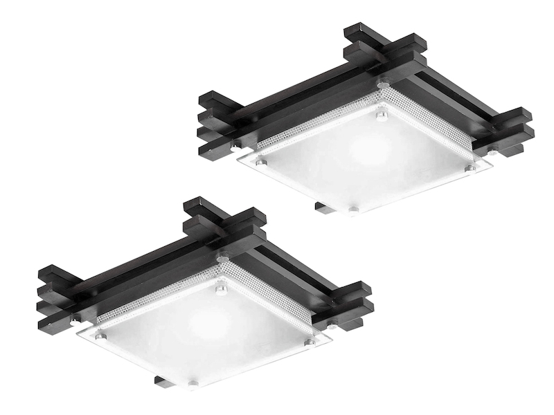 2er Set Deckenleuchte EDISON mit Holzrahmen und Glas, Quadrat 27cm