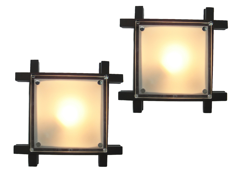 2er Set Deckenleuchte EDISON mit Holzrahmen und Glas, Quadrat 27cm