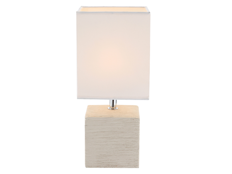 2er Set Tischleuchten GERI Fuß Keramik Beige & Stoffschirm Weiß, Höhe 29cm