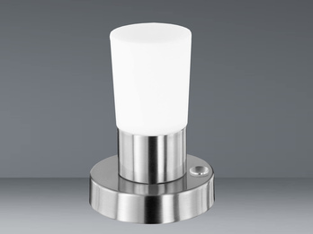 Kleine LED Tischleuchte dimmbar, Silber matt mit Opalglas Weiß, Höhe 15cm