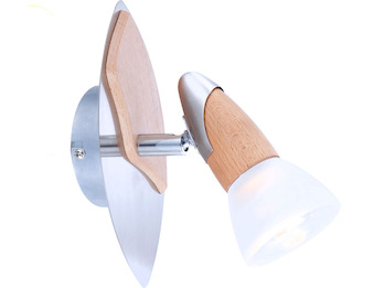 LED Wandstrahler Silber matt mit Holz, Glasschirm satiniert, Breite 9,5cm