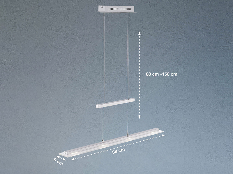 LED Pendelleuchte TENSO Silber dimmbar & höhenverstellbar bis 150cm, Breite 88cm