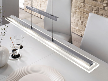 LED Pendelleuchte TENSO Silber dimmbar & höhenverstellbar bis 150cm, Breite 88cm