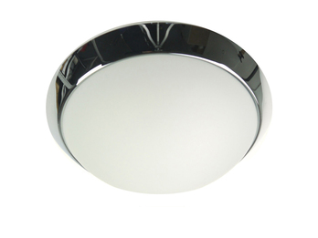LED-Deckenleuchte rund, Opalglas matt, Dekorring Chrom, Ø 30cm