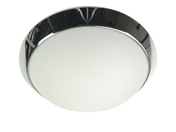 LED-Deckenleuchte rund, Opalglas matt, Dekorring Chrom, Ø 40cm