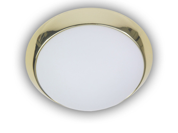 LED-Deckenleuchte rund, Opalglas matt, Dekorring Messing poliert, Ø 30cm