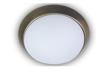LED-Deckenleuchte rund, Opalglas matt, Dekorring Altmessing.  Ø 30cm