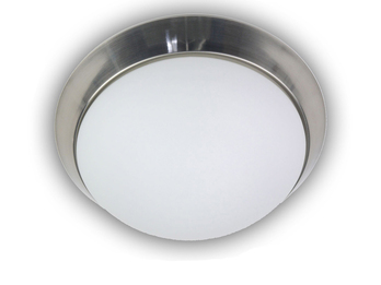 LED-Deckenleuchte rund, Opalglas matt, Dekorring Nickel matt, Ø 35cm