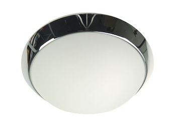 Deckenleuchte / Deckenschale rund, Opalglas matt, Dekorring Chrom, Ø 25cm