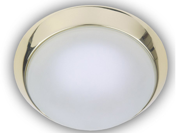 Deckenleuchte, Glas Weiß mit Klarrand, Dekorring Messing poliert, Ø 25cm