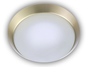 Deckenleuchte, Glas Weiß mit Klarrand, Dekorring Messing matt, Ø 25cm