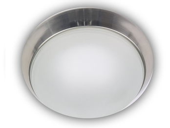 Deckenleuchte, Glas Weiß mit Klarrand, Dekorring Nickel matt, Ø 25cm