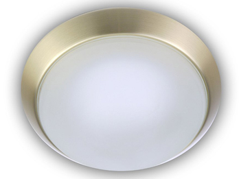 Deckenleuchte, Glas Weiß mit Klarrand, Dekorring Messing matt, Ø 30cm
