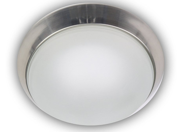 Deckenleuchte, Glas Weiß mit Klarrand, Dekorring Nickel matt, Ø 30cm