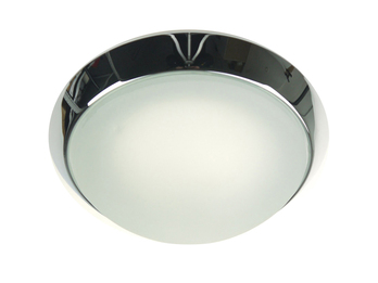 Deckenleuchte rund, Glas satiniert mit Klarrand, Dekorring Chrom, Ø 35cm