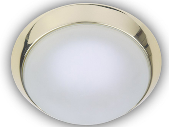 Deckenleuchte, Glas Weiß mit Klarrand, Dekorring Messing poliert, Ø 40cm