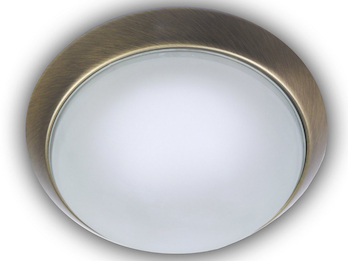 Deckenleuchte, Glas Weiß mit Klarrand, Dekorring Altmessing, Ø 40cm