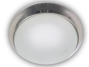 Deckenleuchte, Glas Weiß mit Klarrand, Dekorring Nickel matt, Ø 40cm