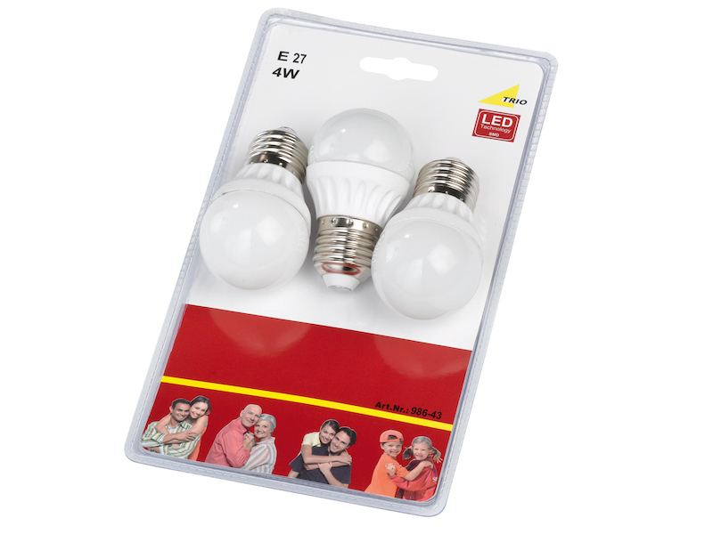 E27 LED 3 Stk. - 4 Watt, 320 Lumen, 3000 Kelvin warmweiß, Ø4,5cm - nicht dimmbar