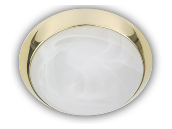 Deckenleuchte rund, Glas Alabaster, Dekorring Messing poliert, Ø 40cm