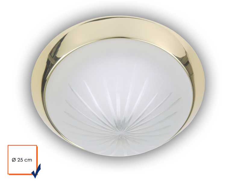 Deckenleuchte rund, Schliffglas Weiß, Dekorring Messing poliert, Ø 25cm