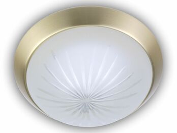 Deckenleuchte rund, Schliffglas Weiß, Dekorring Messing matt, Ø 25cm