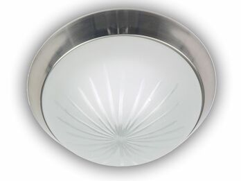 Deckenleuchte rund, Schliffglas Weiß, Dekorring Silber matt, Ø 25cm