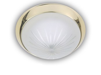 Deckenleuchte rund, Schliffglas Weiß, Dekorring Messing poliert, Ø 35cm