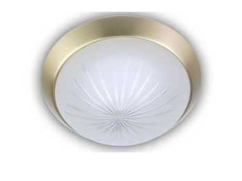 Deckenleuchte rund, Schliffglas Weiß, Dekorring Messing matt, Ø 35cm