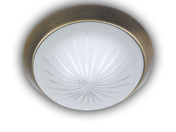 Deckenleuchte rund, Schliffglas Weiß, Dekorring Altmessing, Ø 35cm