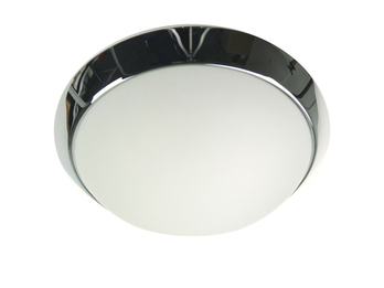 LED-Deckenleuchte rund, Opalglas matt, Dekorring Chrom, Ø 25cm