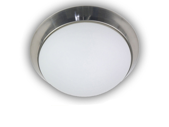 LED-Deckenleuchte rund, Opalglas matt, Dekorring Nickel matt, Ø 25cm