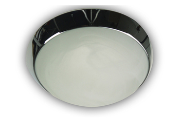 LED-Deckenleuchte rund, Glas Alabaster, Dekorring Chrom, Ø 25cm