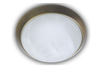 LED-Deckenleuchte rund, Glas Alabaster, Dekorring Altmessing, Ø 25cm