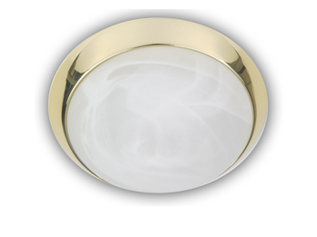 LED-Deckenleuchte rund, Glas Alabaster, Dekorring Messing poliert, Ø 30cm