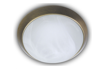 LED-Deckenleuchte rund, Glas Alabaster, Dekorring Altmessing, Ø 30cm