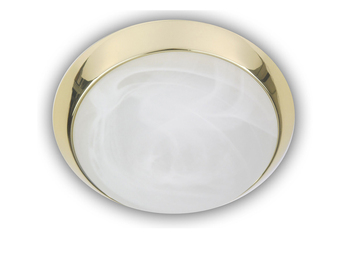 LED-Deckenleuchte rund, Glas Alabaster, Dekorring Messing poliert, Ø 35cm