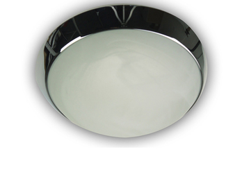 LED-Deckenleuchte rund, Glas Alabaster, Dekorring Chrom, Ø 40cm