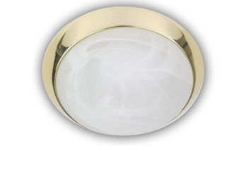 LED-Deckenleuchte rund, Glas Alabaster, Dekorring Messing poliert, Ø 40cm