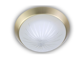 LED-Deckenleuchte rund, Schliffglas satiniert, Dekorring Messing matt, Ø 25cm