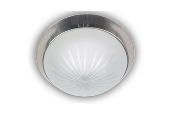 LED-Deckenleuchte rund, Schliffglas satiniert, Dekorring Nickel matt, Ø 25cm