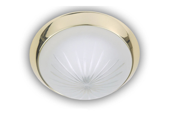 LED-Deckenleuchte rund, Schliffglas satiniert, Dekorring Messing poliert, Ø 30cm
