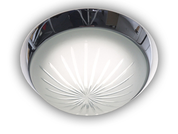 LED-Deckenleuchte rund, Schliffglas satiniert, Dekorring Chrom, Ø 35cm