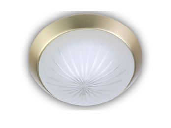 LED-Deckenleuchte rund, Schliffglas satiniert, Dekorring Messing matt, Ø 35cm