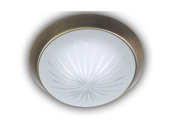 LED-Deckenleuchte rund, Schliffglas satiniert, Dekorring Altmessing, Ø 35cm