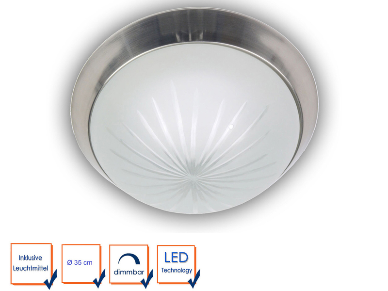 LED-Deckenleuchte rund, Schliffglas satiniert, Dekorring Nickel matt, Ø 35cm
