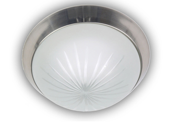 LED-Deckenleuchte rund, Schliffglas satiniert, Dekorring Nickel matt, Ø 35cm